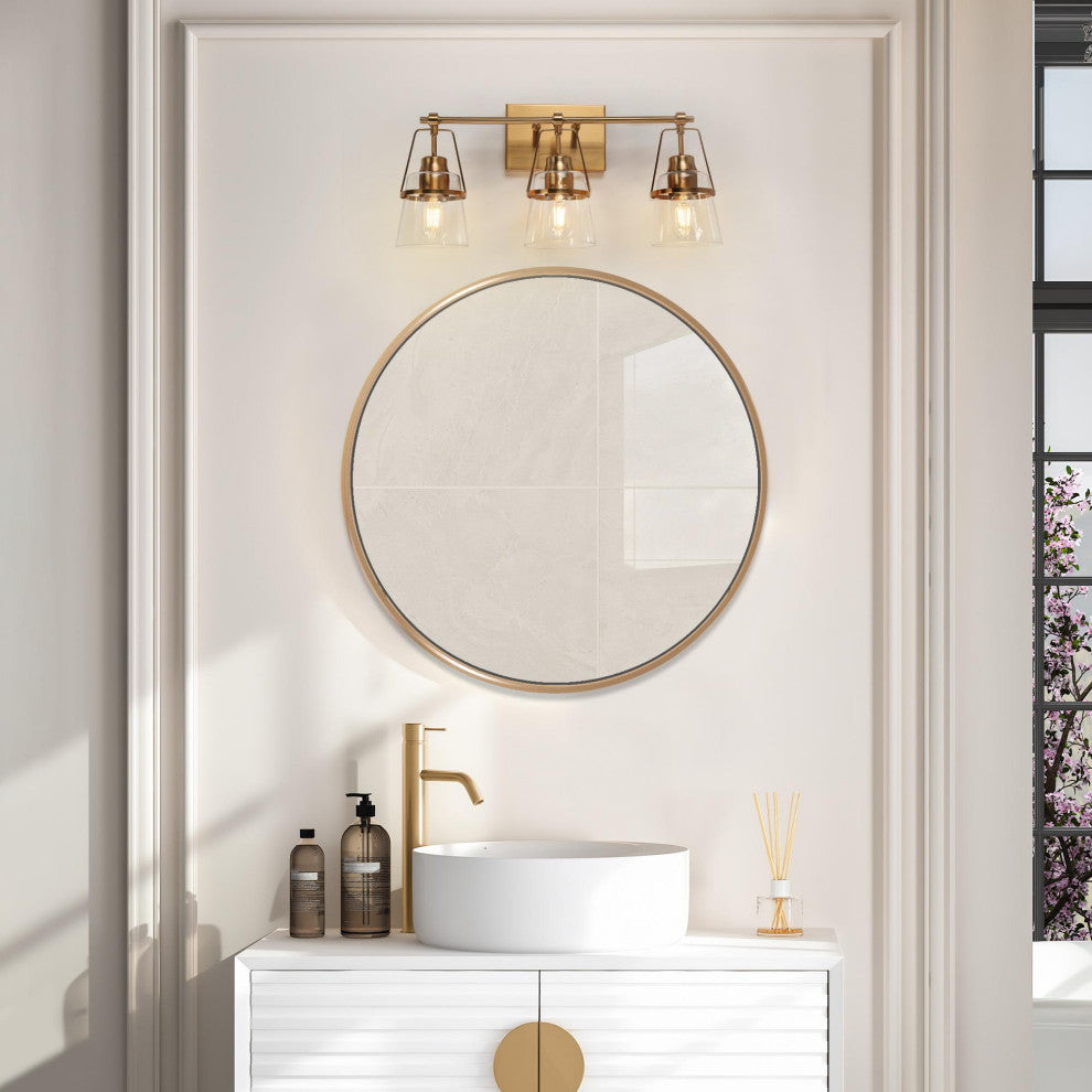 LNC Polished Gold Modern Glass Bell Wall Sconce, 3 Lights