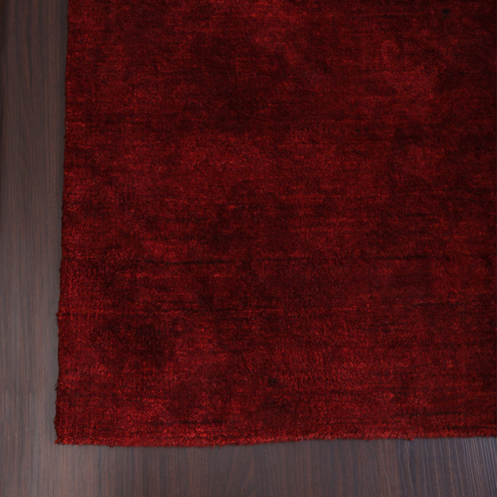 HAND KNOTTED LOOM SILK ECO-FRIENDLY AREA RUGS-Runner,Red Color,Solid Design, [Rectangle] 8'x10'