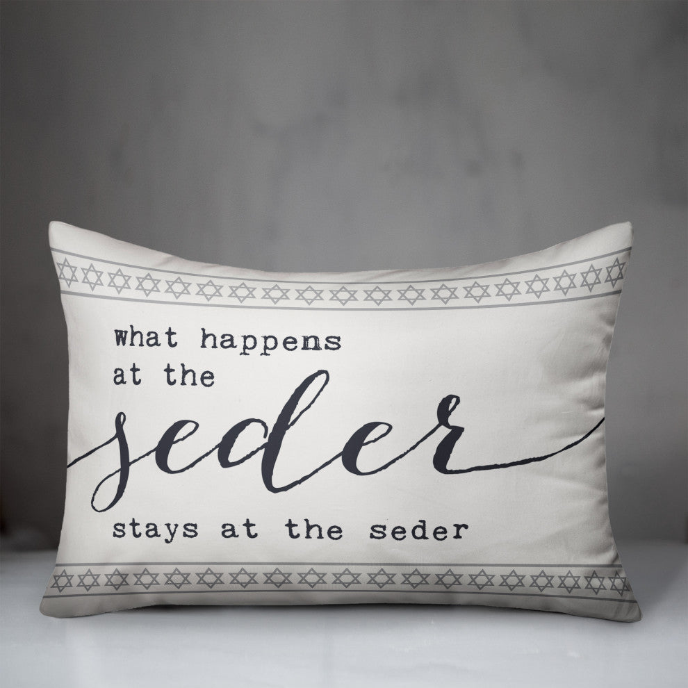 What Happens at the Seder Stays the the Seder 14"x20" Throw Pillow
