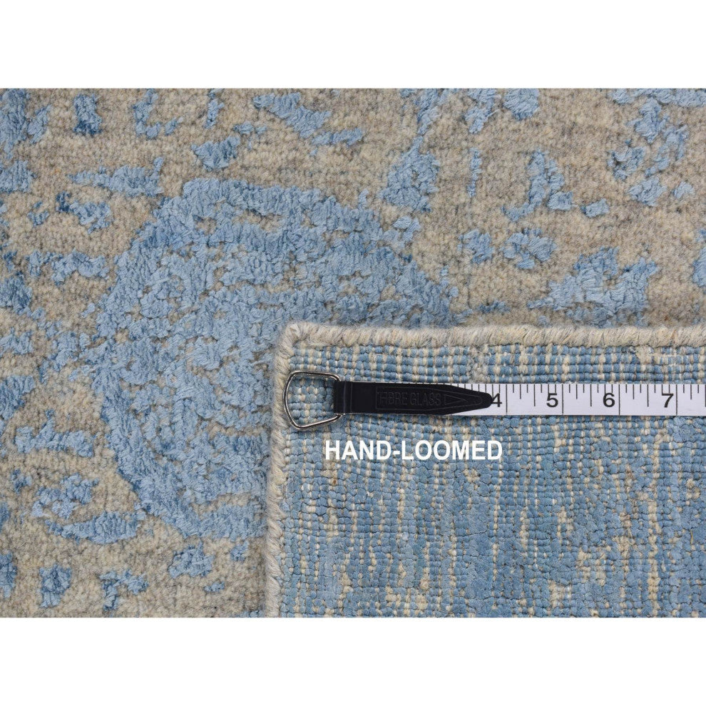 Blue Jacquard Hand Loomed Wool/Silk Pomegranate Design Runner Rug 2'5"x10'1"
