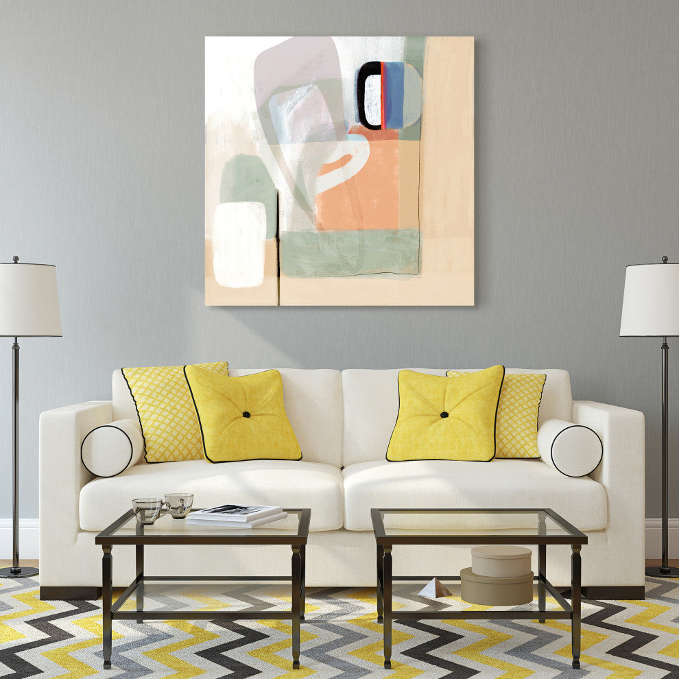 "Multiform I" Abstract Wall Art on Frameless Free Floating Tempered Glass