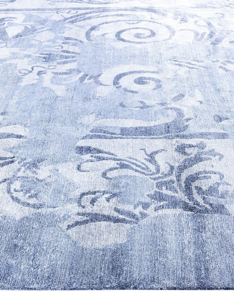Modern, One-of-a-Kind Hand-Knotted Area Rug - Blue, 9' 1" x 11' 10"