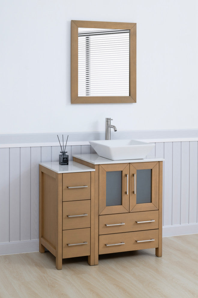 Vanity Art Bathroom Vanity Set With Sink, Natural Oak, 36", Standard Mirror