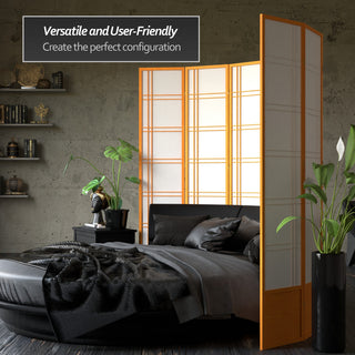 7' Tall Double Cross Shoji Screen, Honey, 3 Panels