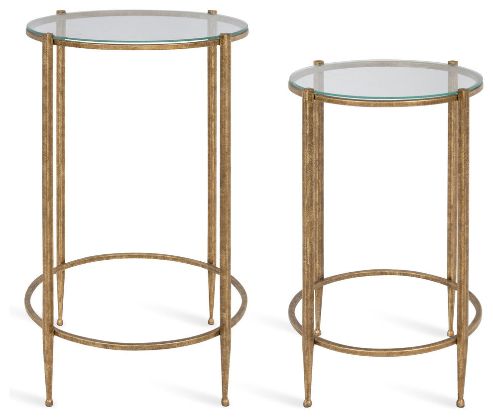 Solange Metal and Glass Nesting Tables 2 Piece Set, Gold 2 Piece
