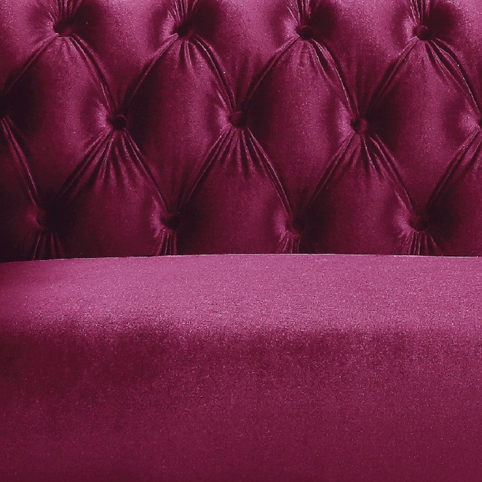 Benzara BM275707 Modern Loveseat, Chesterfield, Acrylic Feet, Burgundy Velvet