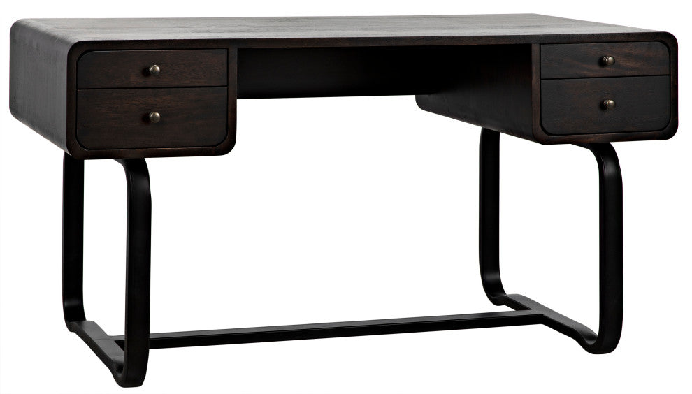 NOIR Furniture - Voltes Desk, Ebony Walnut, Black Metal - GDES185EB
