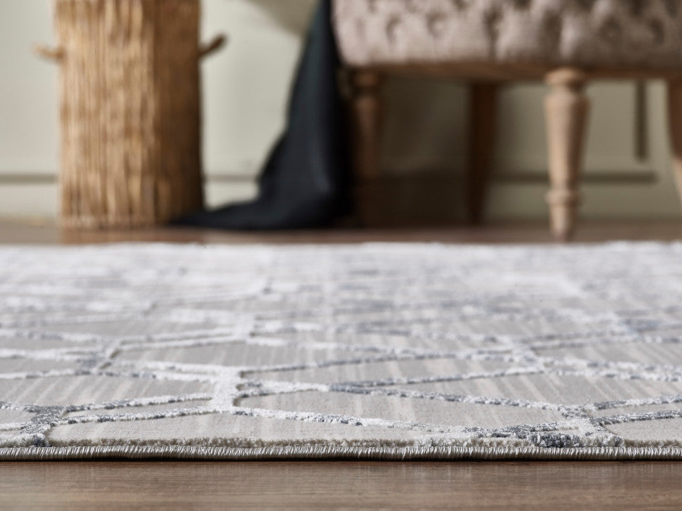 Abani Nova Nov120A Grey Silver Distressed Geometric Area Rug