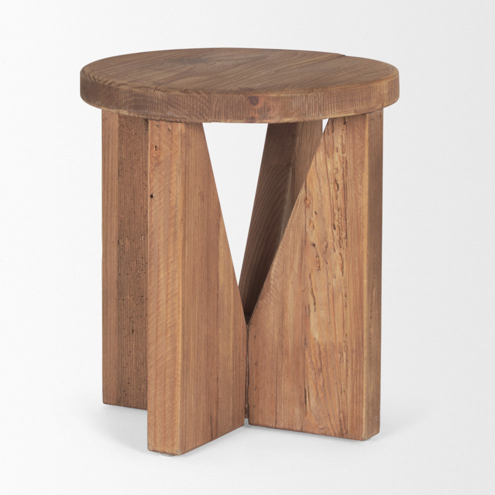 Tahlia Round Natural Brown Wood With Angled Legs Stool
