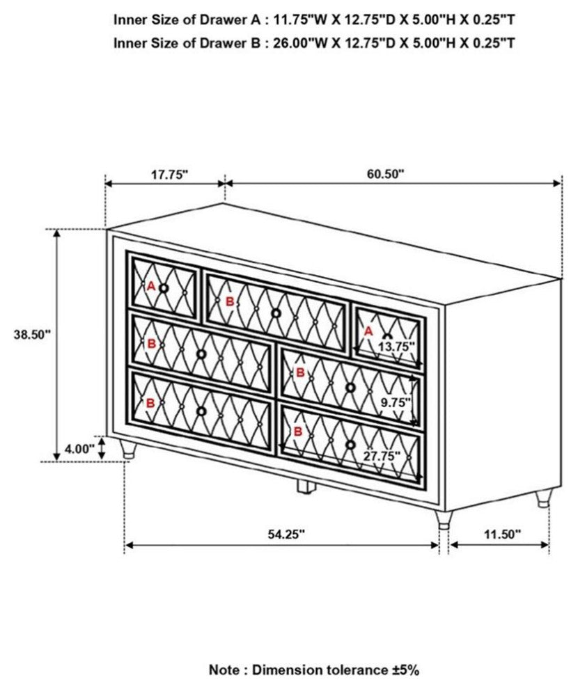Coaster Antonella 7-Drawer Upholstered Velvet Dresser in Ivory and Camel