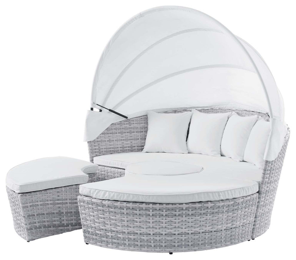 Daybed Sofa Bed, Sunbrella, Gray White, Rattan, Wicker, Outdoor Patio