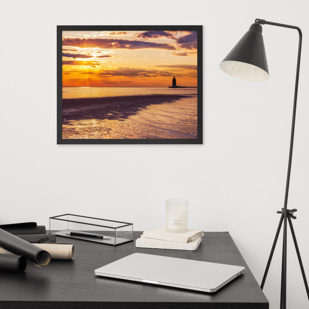 Cape Henlopen at Sunset Coastal Landscape Framed Photo Paper Wall Art Prints, Black, 16" X 20"
