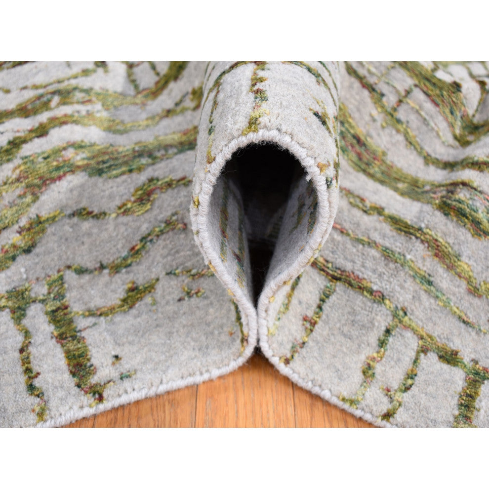 Gray Jacquard Hand Loomed Modern Design Wool and Silk Hand Loomed Rug 9'2"x11'8"