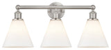 Berkshire 3-Light 26" Bath Vanity Light, Satin Nickel Finish, Matte White Shade