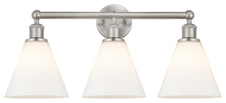 Berkshire 3-Light 26" Bath Vanity Light, Satin Nickel Finish, Matte White Shade