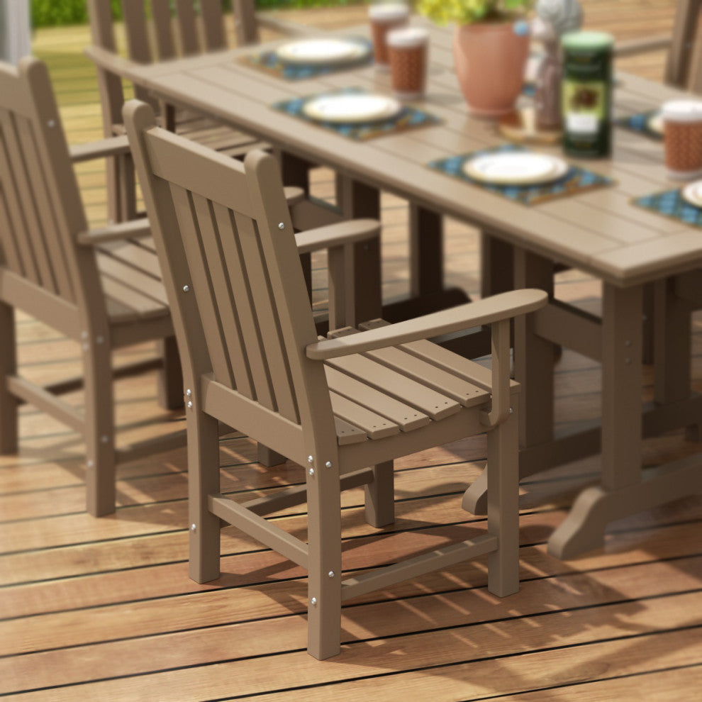 WestinTrends Patio Garden Poly Lumber Dining Arm Chair Indoor Outdoor Furniture, Weathered Wood