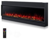 ALEXENT Recessed 96" black Electric Fireplace WiFi Remote Wall Mount Flame Color