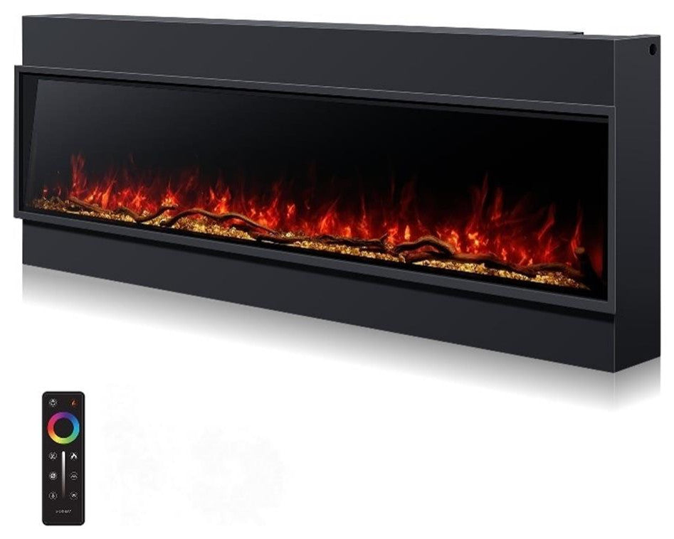 ALEXENT Recessed 96" black Electric Fireplace WiFi Remote Wall Mount Flame Color
