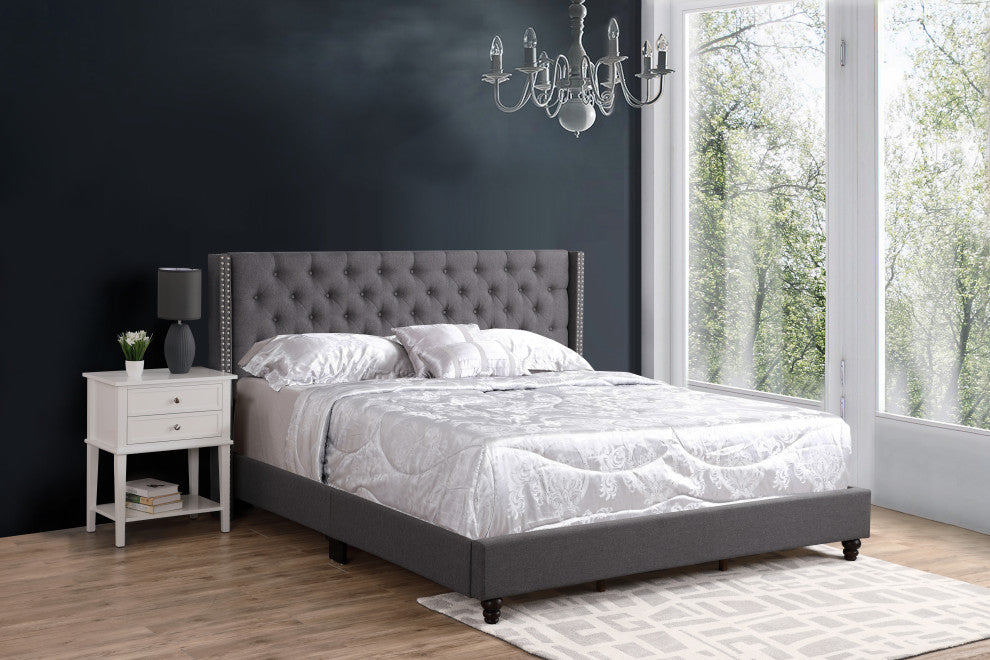 Miranda Upholstered Twill Bed, Light Gray, King