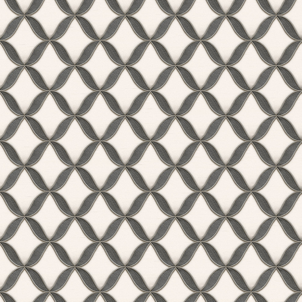 Geometric Textured Wallpaper With Petals, Gray Silvergray, Sample
