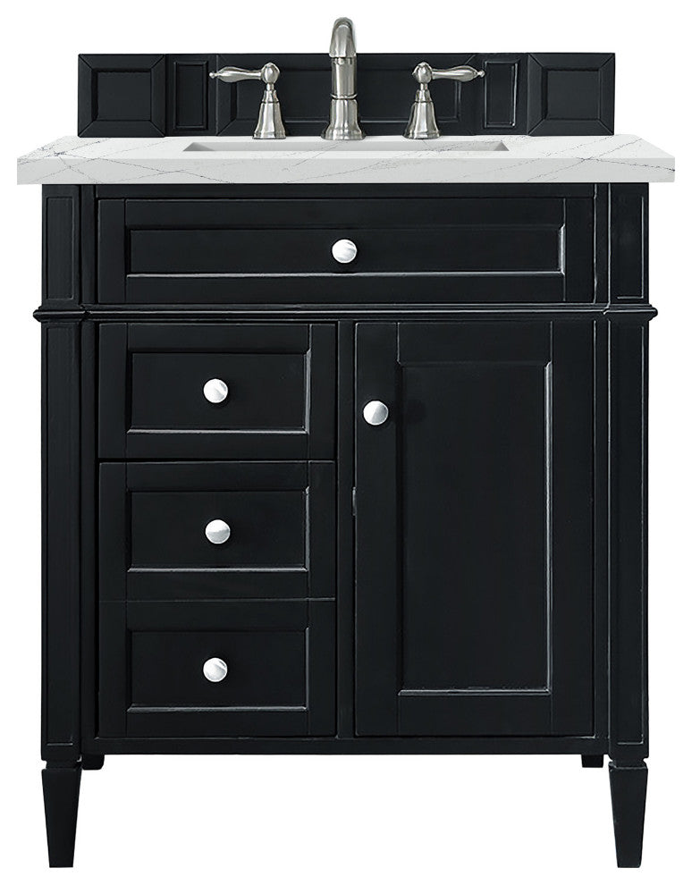 James Martin 650-V30-BKO-3ENC Brittany 30" Single VanityBlack OnyxQuartz Top