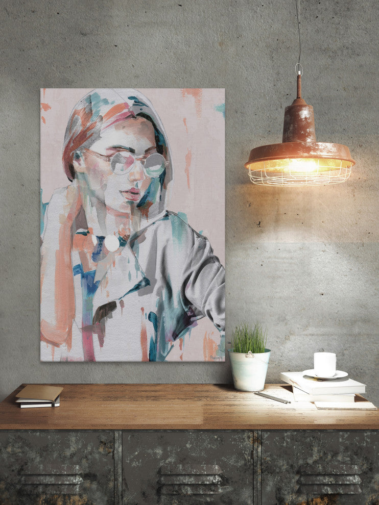 "Hipster Girl" Painting Print on Wrapped Canvas, 40"x60"