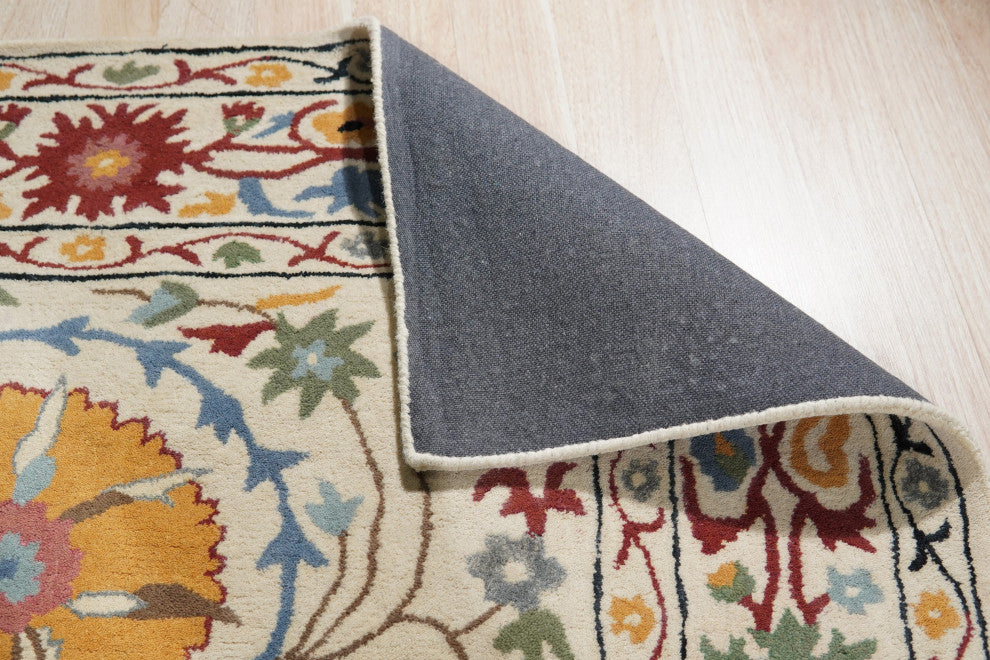 Ivory Transitional Floral Suzani Area Rug