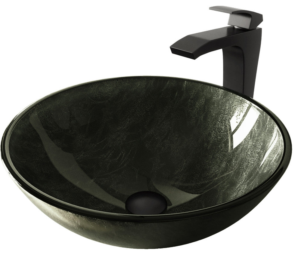 Giovanni 17"L x 17"W Glass Vessel Sink and Blackstonian 12"H Faucet Set