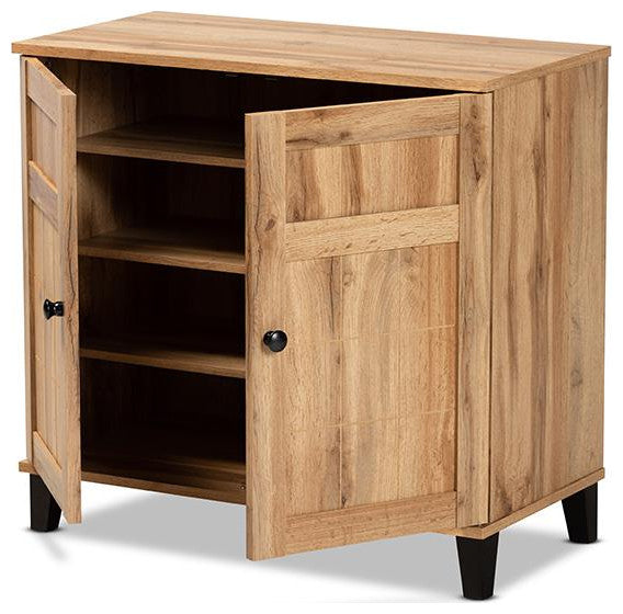 Oak Brown Finished Wood 2-Door Shoe Storage Cabinet