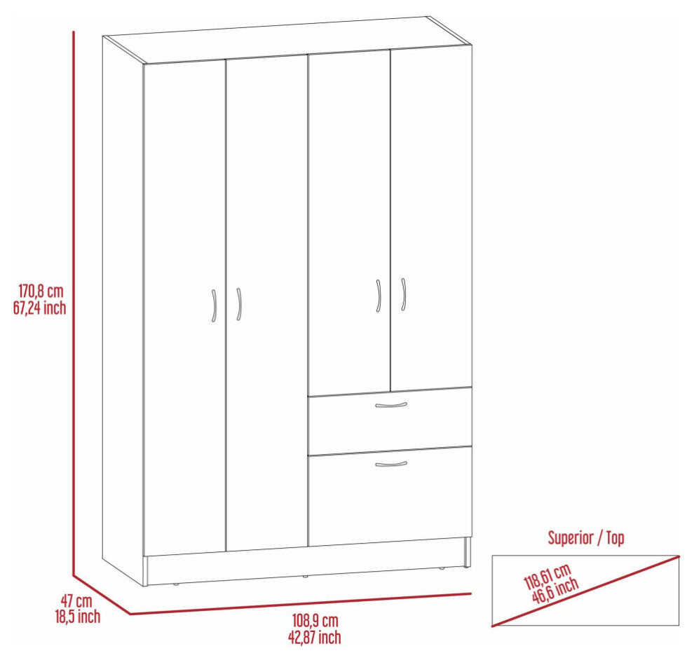 Habana Armoire with 2 Cabinets, Drawer, and Upturned Drawer, Black
