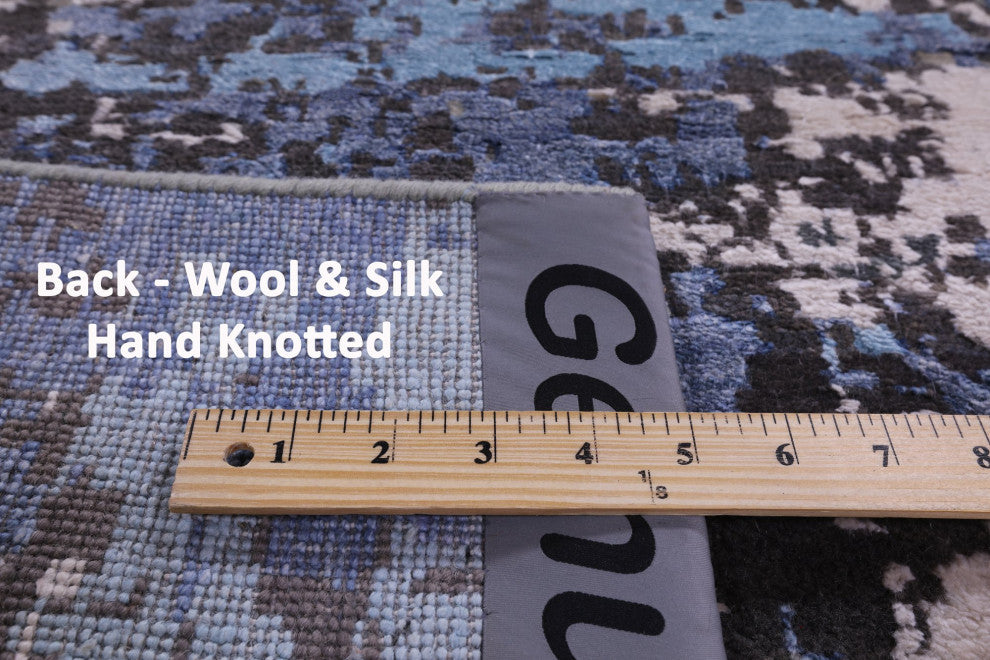 2' 7" X 10' 3" Hand Knotted Wool and Silk Abstract Runner Rug Q9428