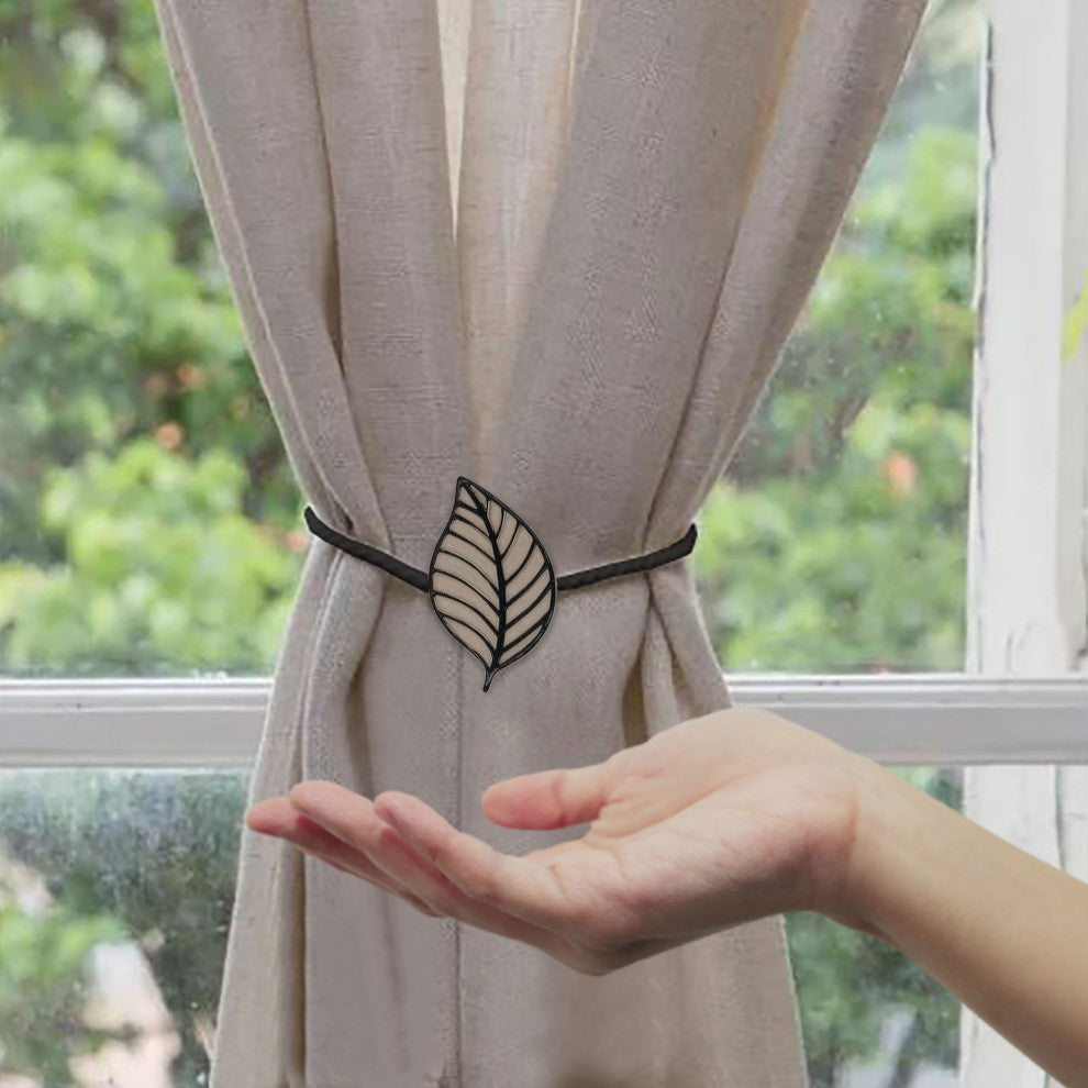 Magnetic Curtain Tiebacks "“ Leaf Design in Resin, Taupe, Pack of 1