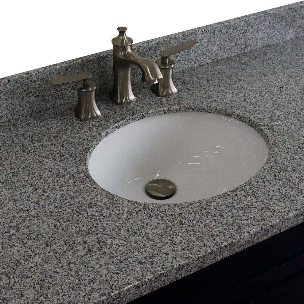 49" Single Sink Vanity, Blue Finish With Gray Granite And Oval Sink
