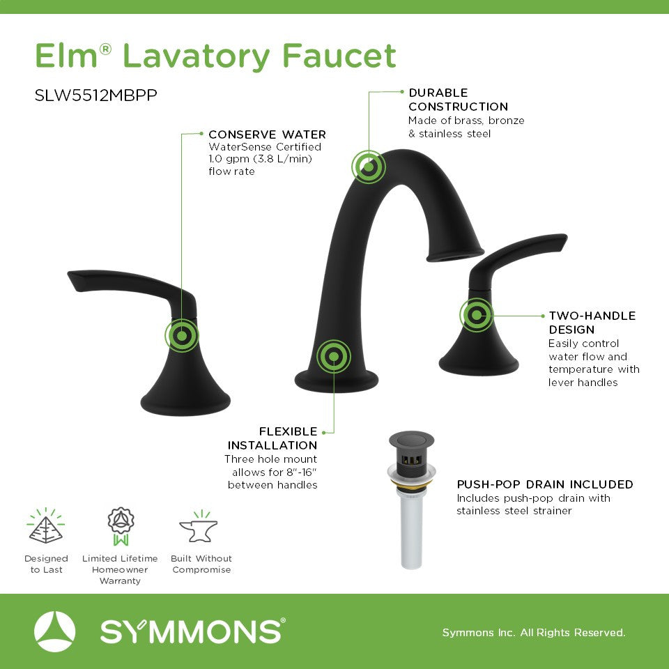 Elm Lavatory Faucet, Matte Black, Push Pop Drain