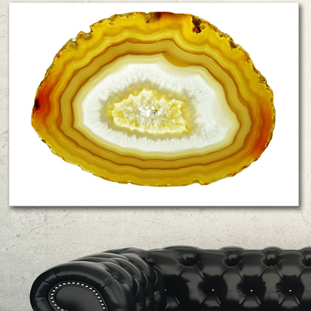 Yellow Agate with Geological Crystal, Large Abstract Canvas Artwork, 60"x28"