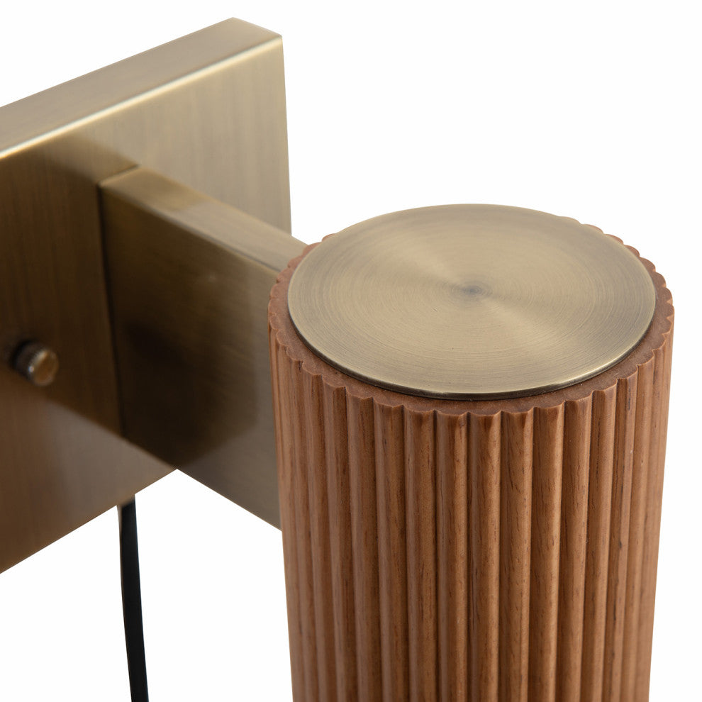 Tambo Wall Sconce - Dark Walnut Wood Finish, Weathered Brass, Dimmer, Natural Ash