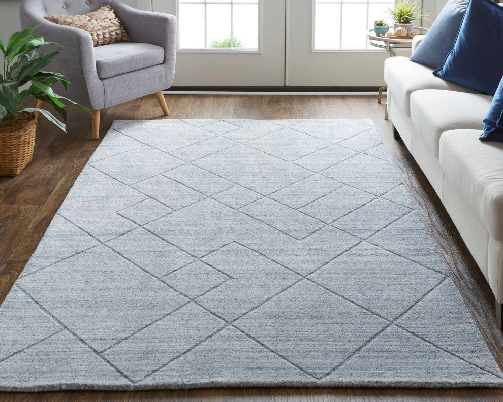 Weave & Wander Tatem Minimal Viscose Rug, Blue/Gray, 5' X 8'