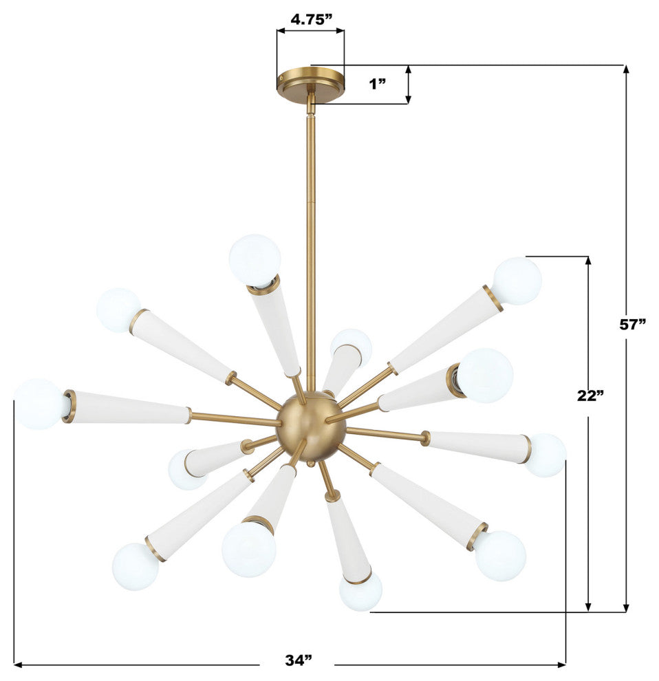 Crystorama Lighting Group 3812 Zodiac 12 Light 34"W Sputnik - Aged Brass /