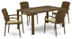 5Pc Outdoor- Brown Wicker Dining Set, Patio Table, 4 Balcony Backyard Armchair