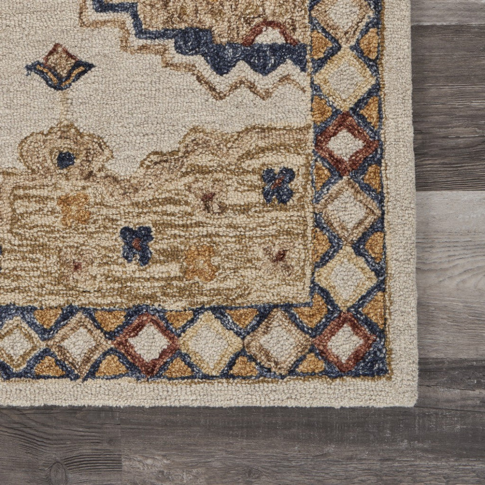 5" x 7' Gold and Blue Boho Chic Area Rug