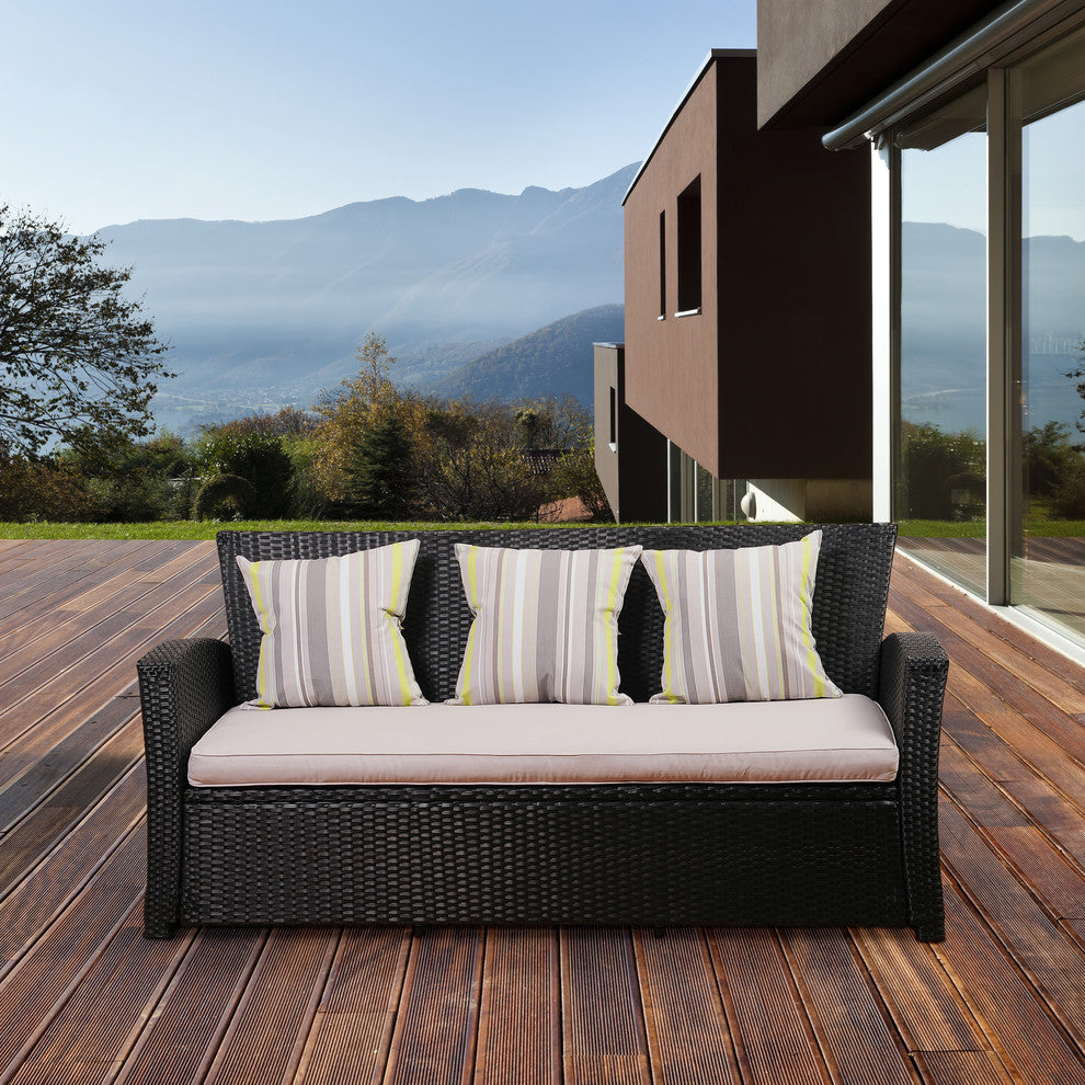 Atlantic Staffordshire Black Wicker Sofa With Light Grey Cushions