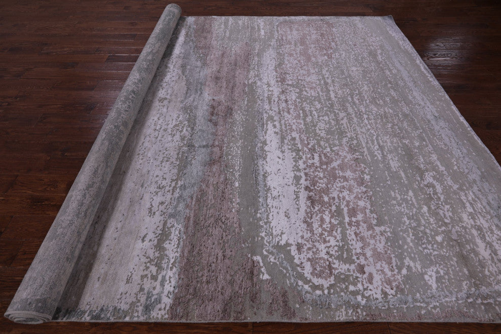 Hand Knotted Wool and Silk Modern Rug 9' 0" X 11' 6" Q11797