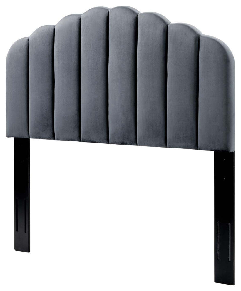 Headboard, Twin Size, Velvet, Dark Gray, Modern Contemporary, Bedroom, Charcoal Gray
