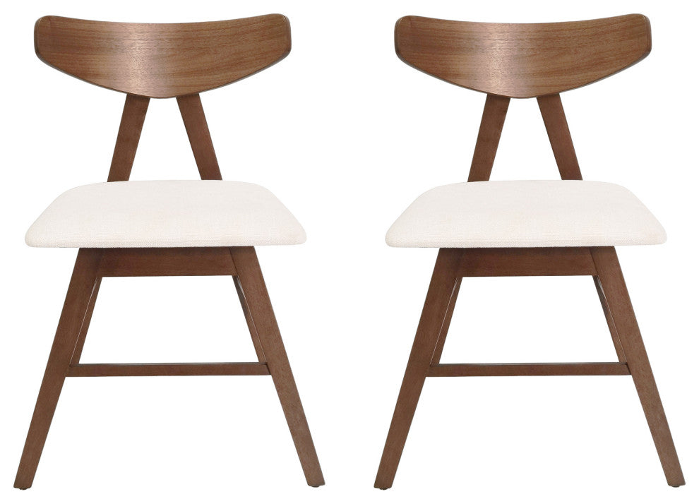Sunapee Fabric Upholstered Wood Dining Chairs, Set of 2, Light Beige + Natural Walnut