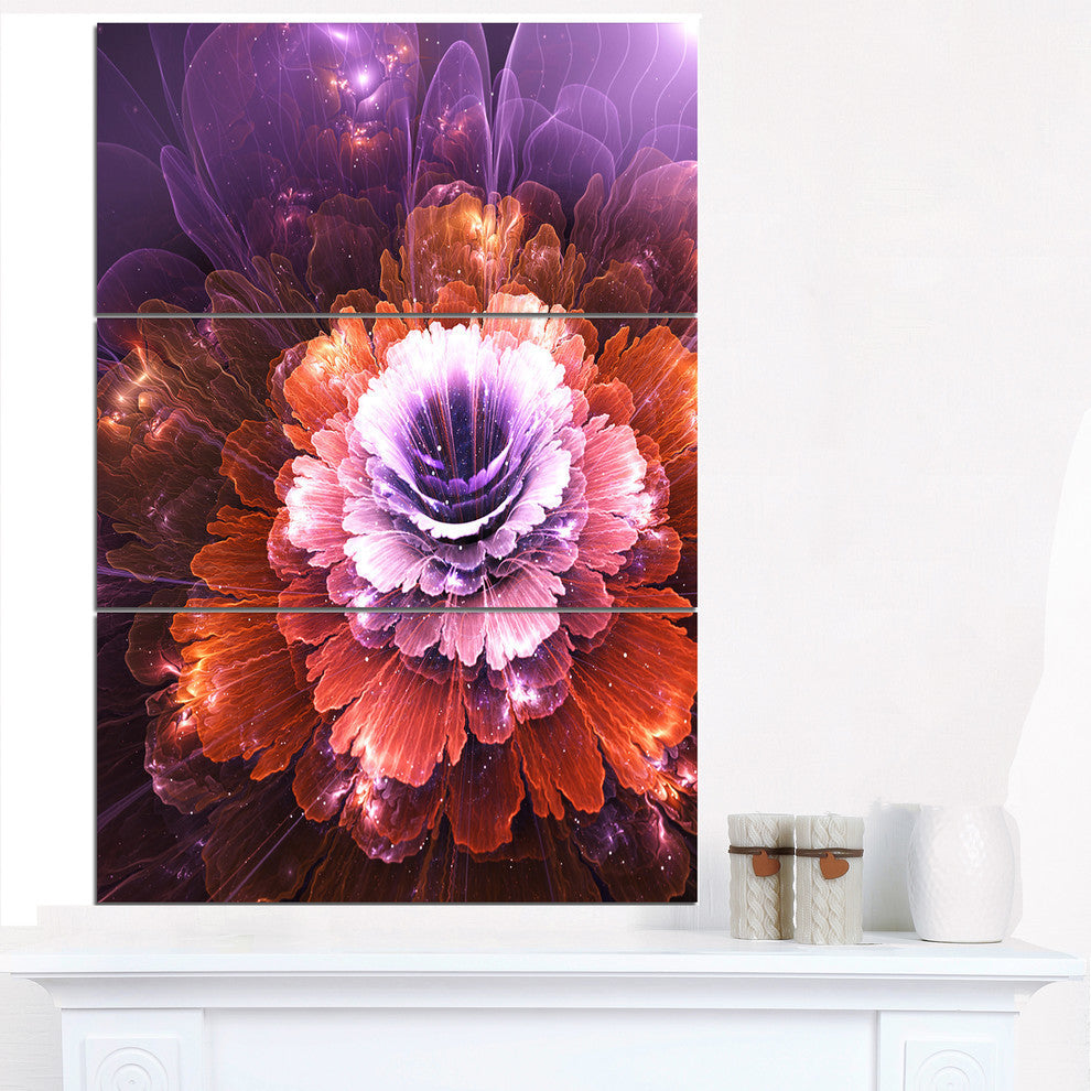 "Abstract Pink Fractal Flower" Digital Metal Wall Art, 3 Panels, 28"x36"
