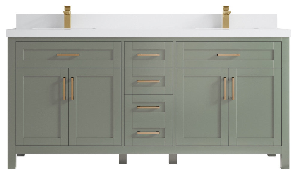 Cambridge 72" Double Sink Bath Vanity in Evergreen 2" White Quartz