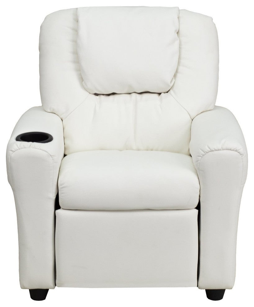 Kids Recliner With Cup Holder And Headrest, White