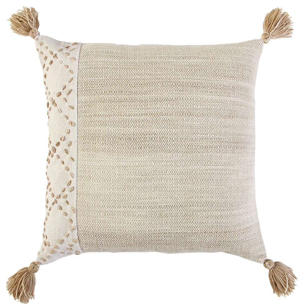 Ivory Blush Accent Stitch Color Block Throw Pillow