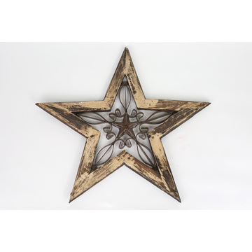Wood and Iron Wall Texas Star-Wall Decor, White