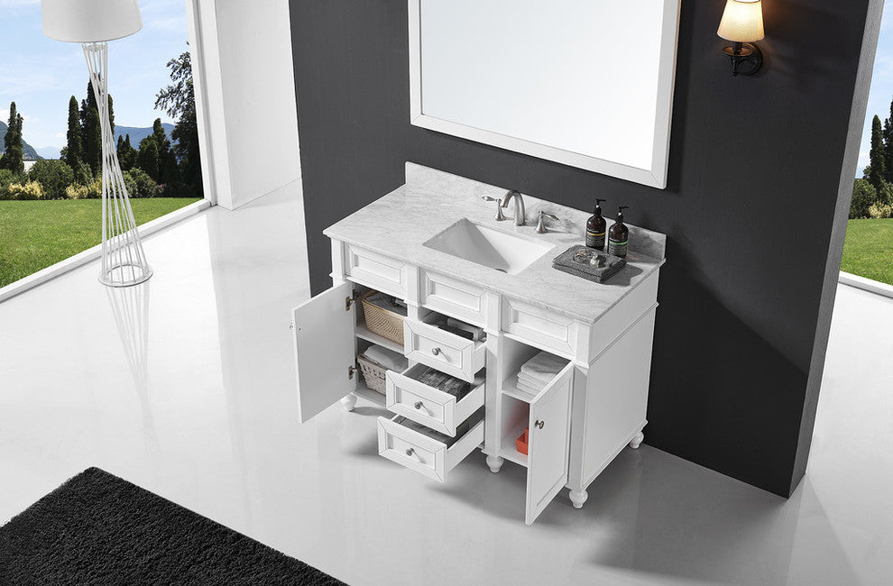 48" Single Bathroom Vanity, White with Carrara White Marble Top